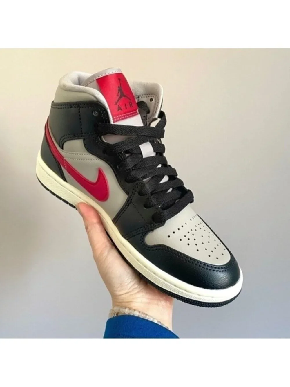 Air Jordan 1 Mid Black / Grey / Red Sneakers - 5.5US, BNIB